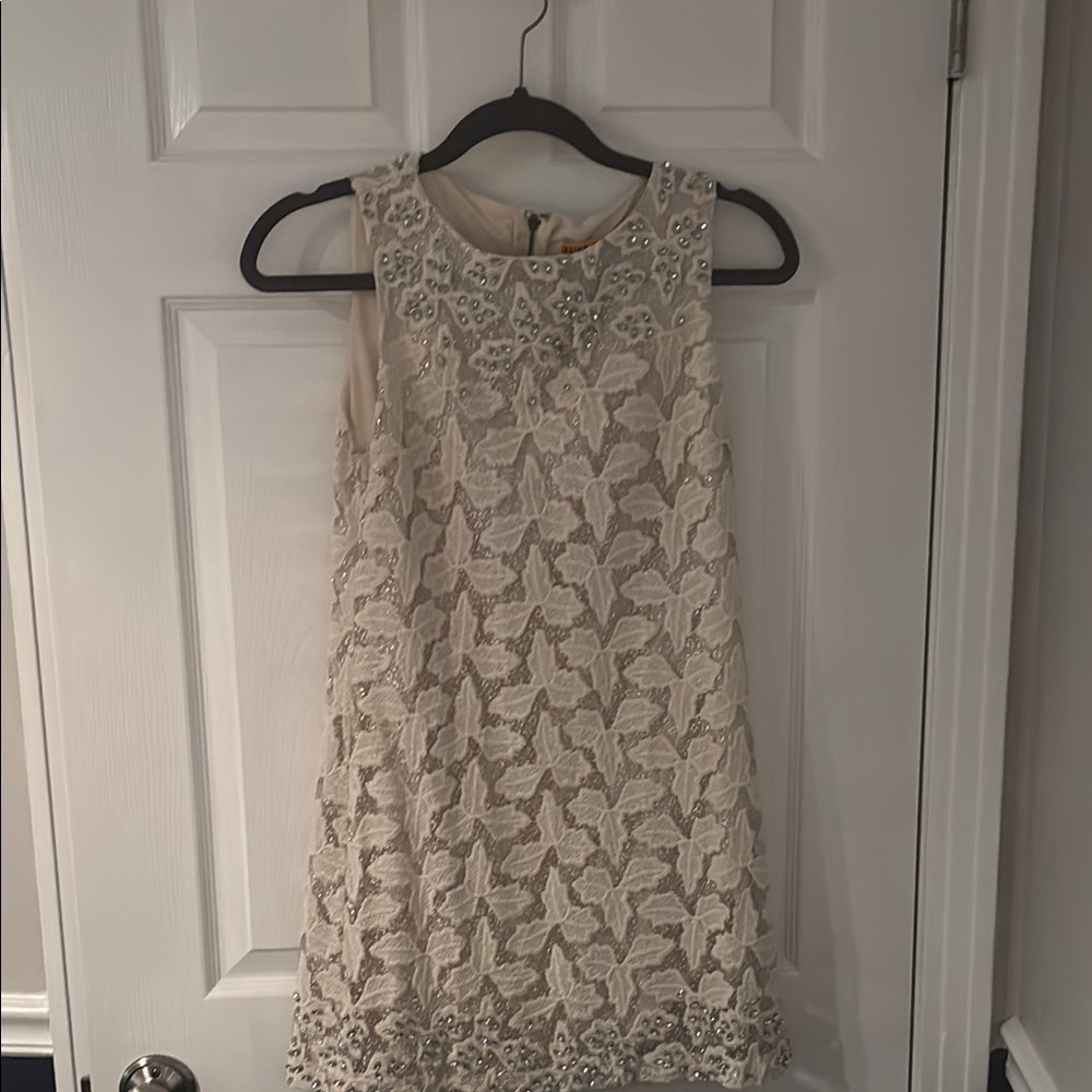 Alice + Olivia Cream Embellished Mini Dress